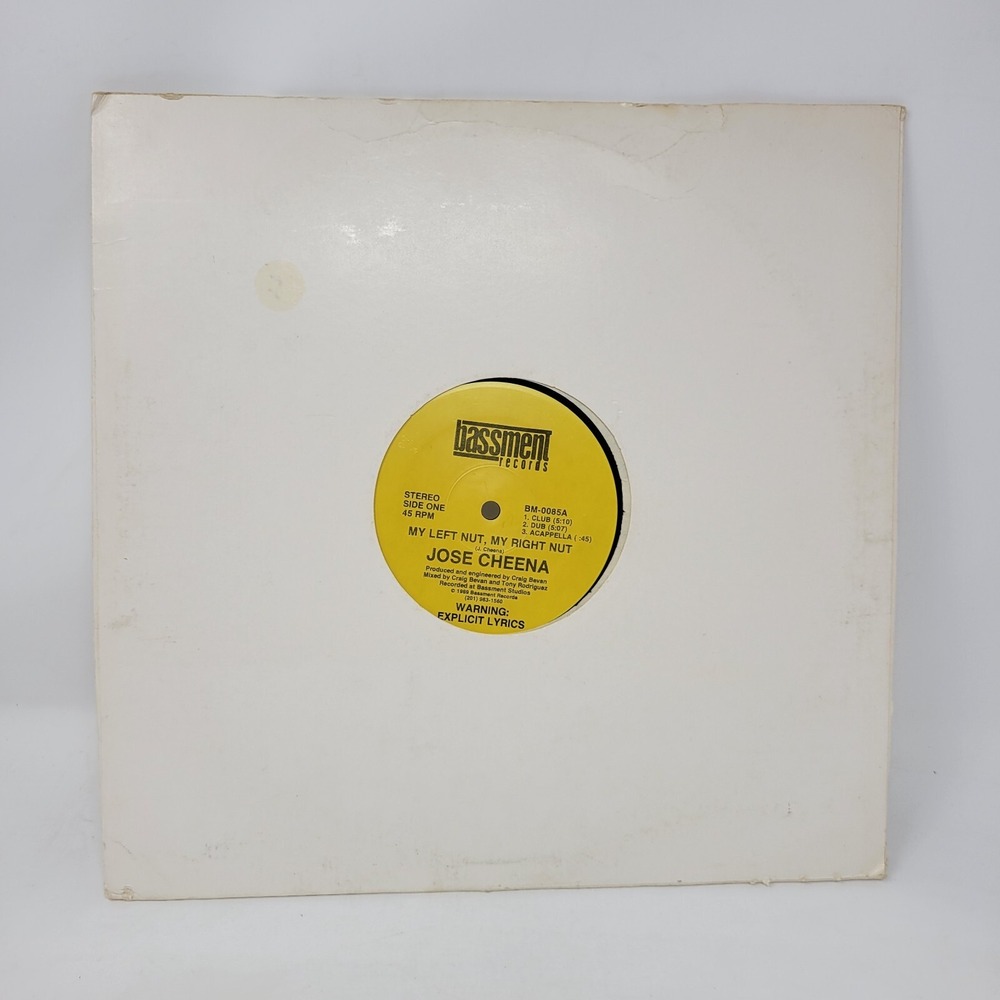 Jose Cheena My Left Nut My Right Nut black vinyl 12" Bassment Records '89